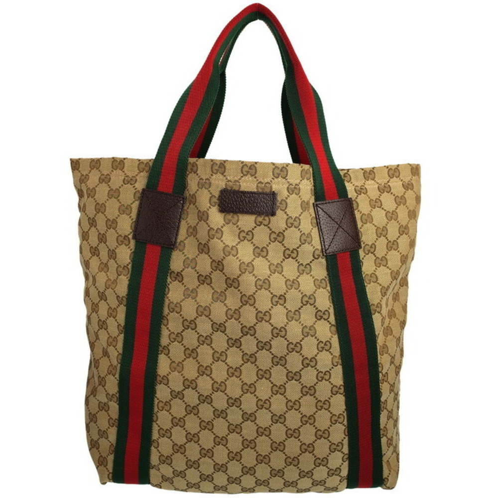Gucci Beige Ebony GG Canvas Web Tote Bag Brown